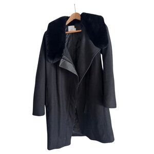 VINCE Women's Wool Coat w/ Fur Collar